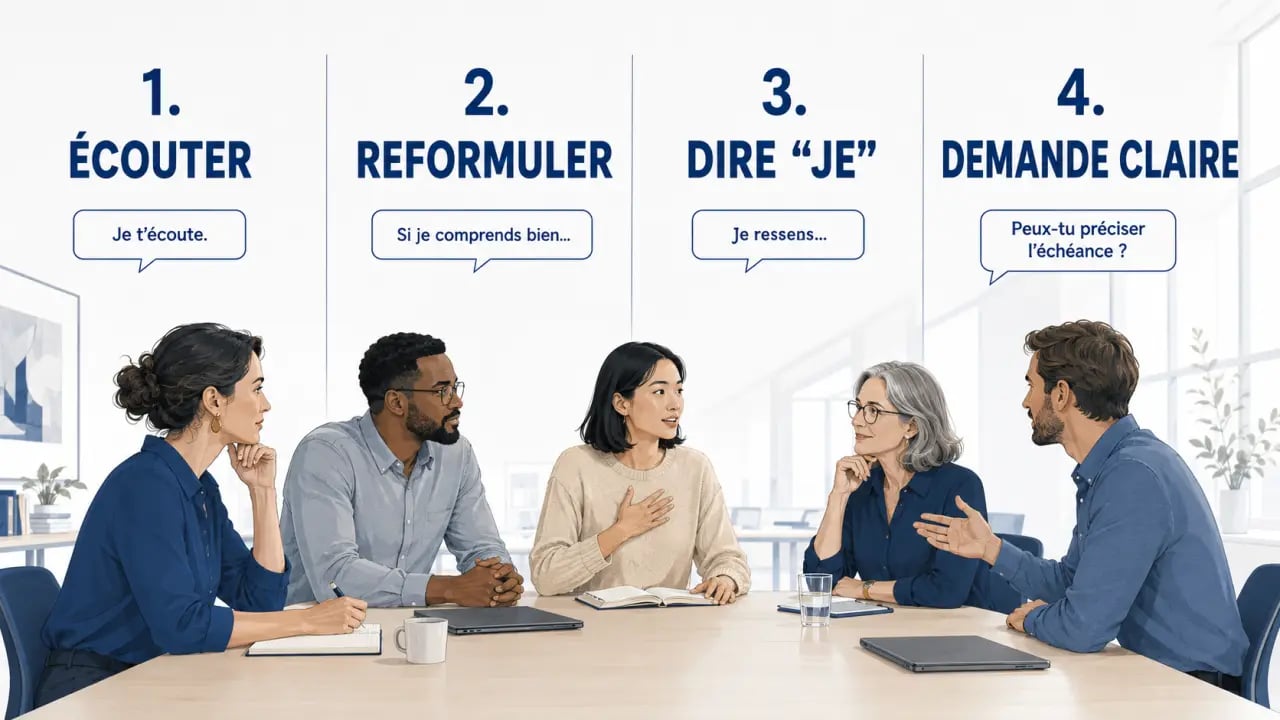 Comment réduire le stress au travail grâce à la communication positive dans une réunion d’équipe apaisée