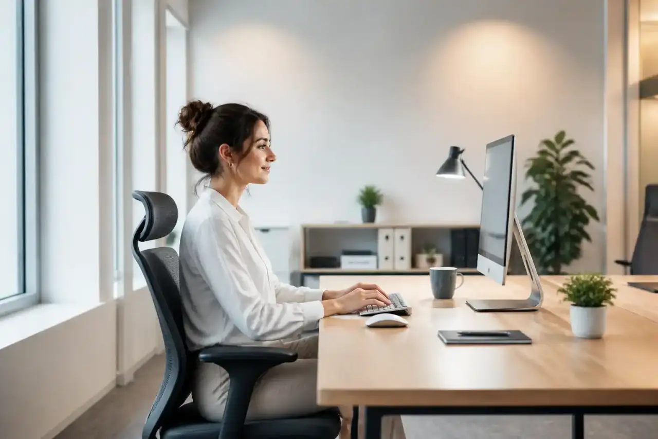 Espace de bureau moderne et lumineux avec une chaise ergonomique au centre
