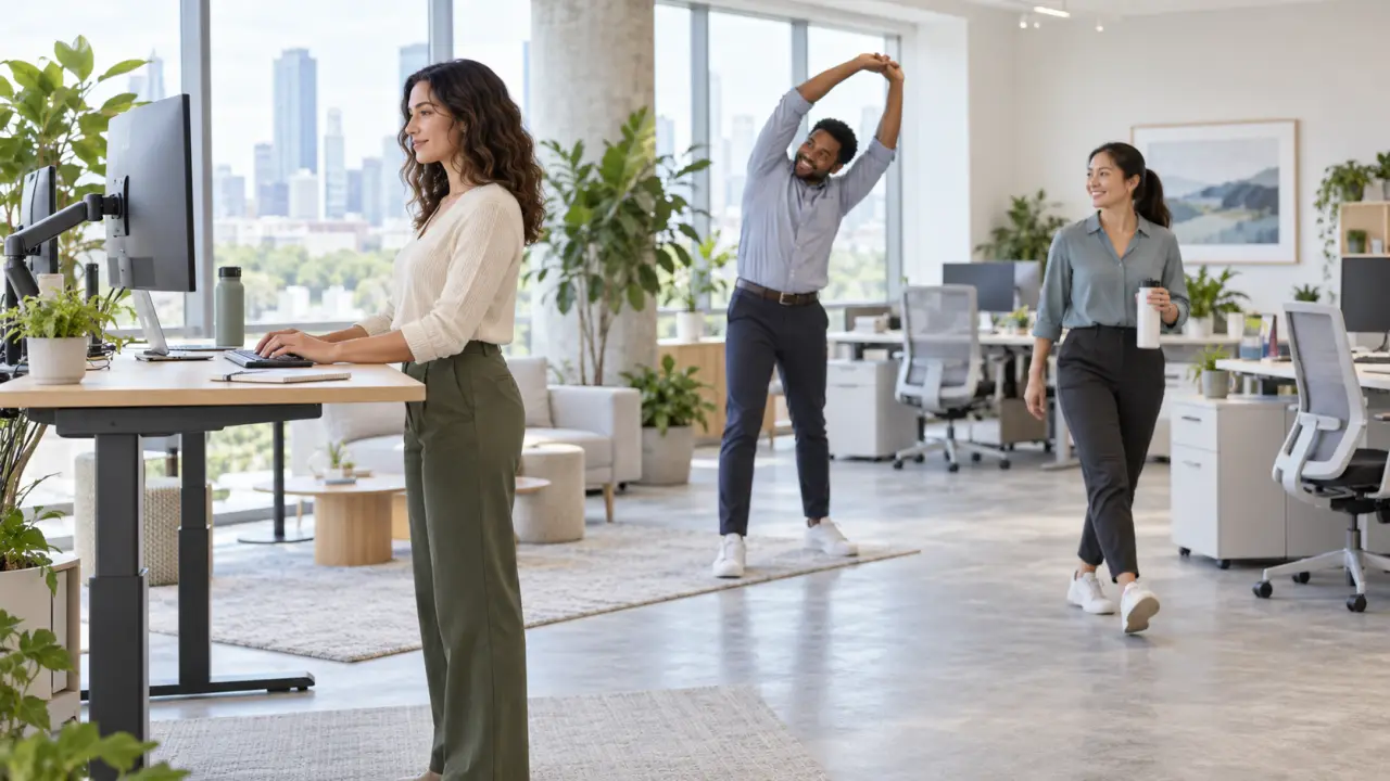 Espace de travail moderne équipé d'un bureau assis-debout et d'une chaise ergonomique