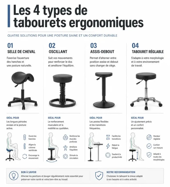 Les 4 types de tabourets ergonomiques pour prévenir le mal de dos