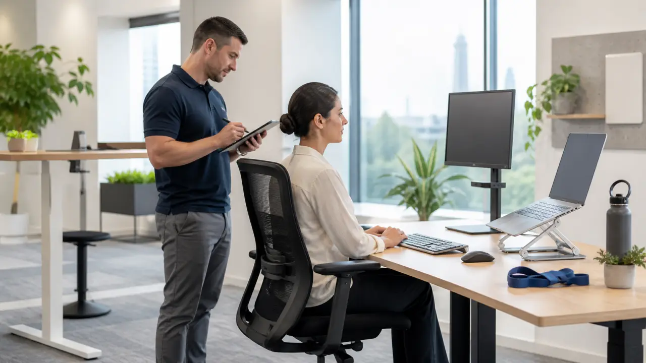 Bureau moderne et zen avec chaise ergonomique, ambiance minimaliste