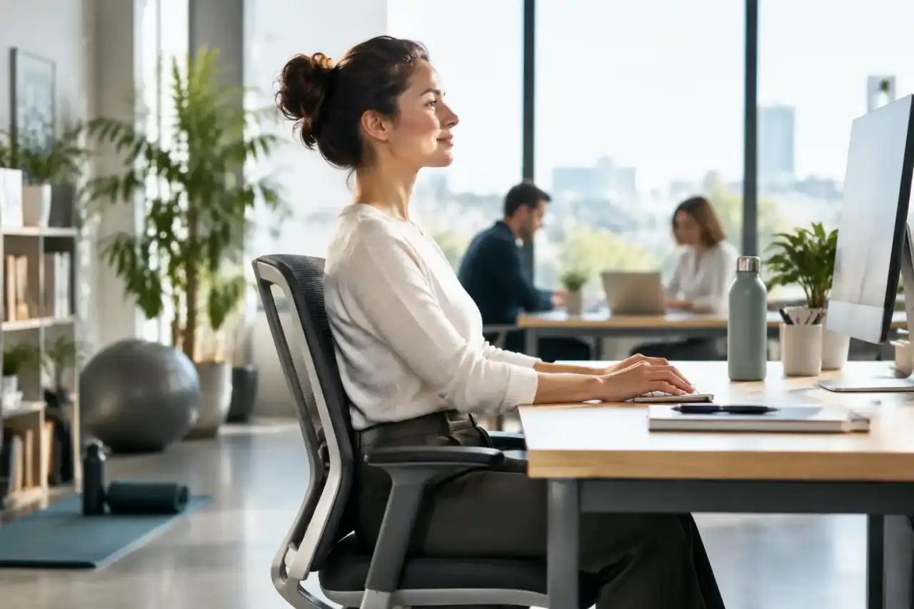 Espace de bureau moderne avec une chaise ergonomique au centre