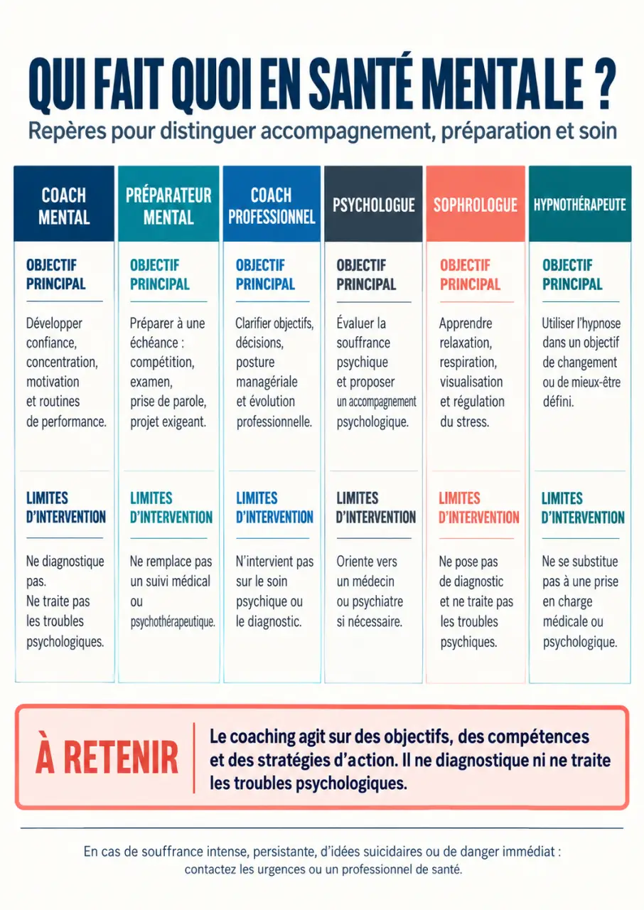 Infographie comparative du mental coaching et des professionnels de l’accompagnement